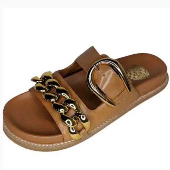 Vince Camuto Kenedy Leather Slide Brown Sandals - Picture 1 of 2